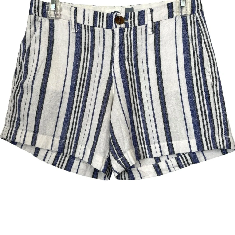 Old Navy Blue Black & White Striped Linen Blend Shorts Size 0